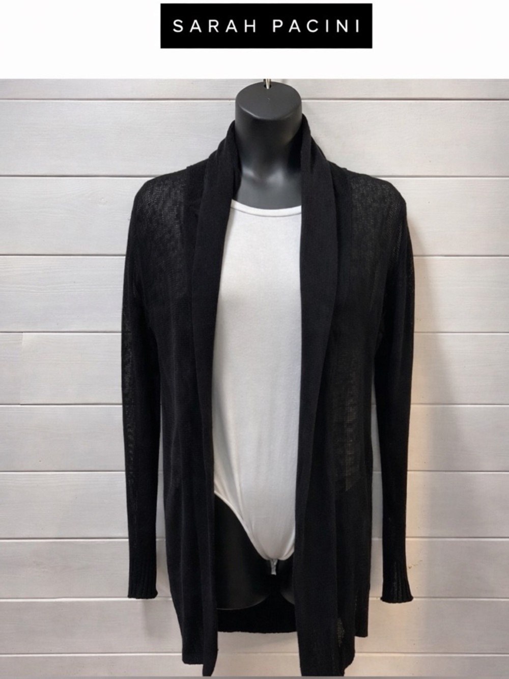SARAH PACINI – Black Open-Front Knit Cardigan – One Size